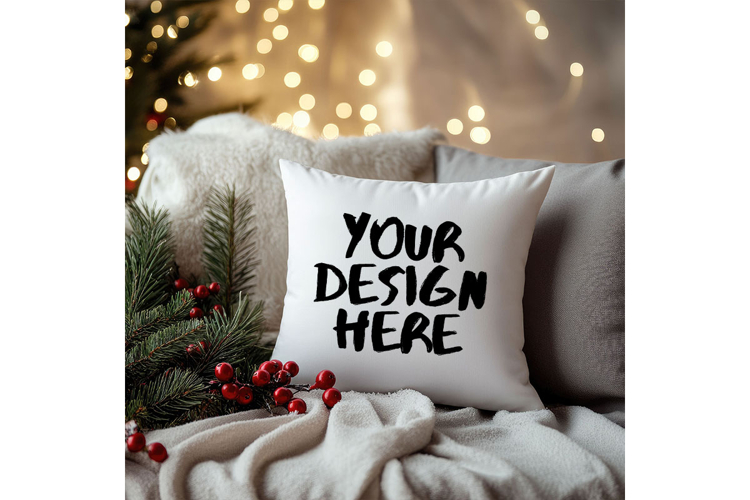 Christmas Pillow Mockup Blank White Pillow Winter Decorate