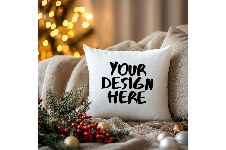 Christmas Pillow Mockup Blank White Pillow Winter Decorate