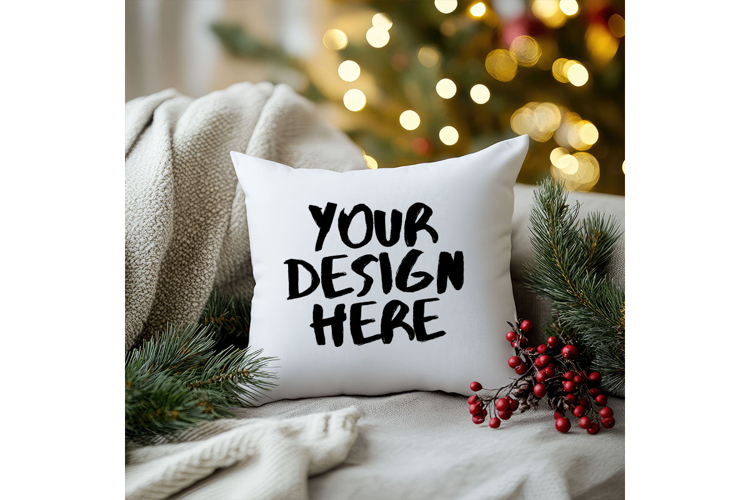 Christmas Pillow Mockup Blank White Pillow Winter Decorate