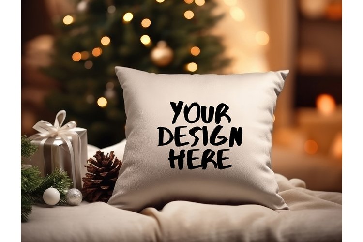 Christmas Pillow Mockup Blank White Pillow Winter Decorate