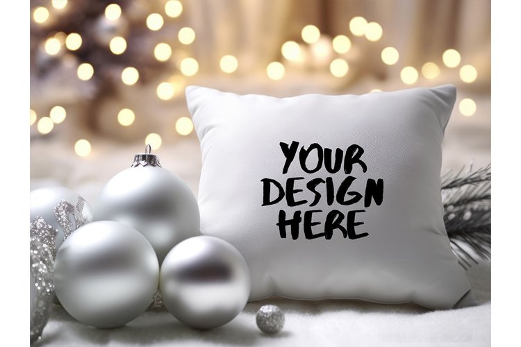 Christmas Pillow Mockup Blank White Pillow Winter Decorate example image 1
