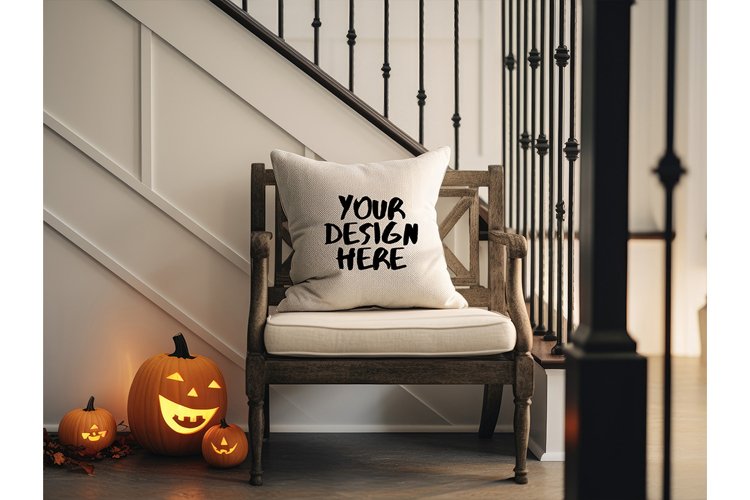 Fall Autumn Halloween Pillow Mockup Blank White Pillow Decor