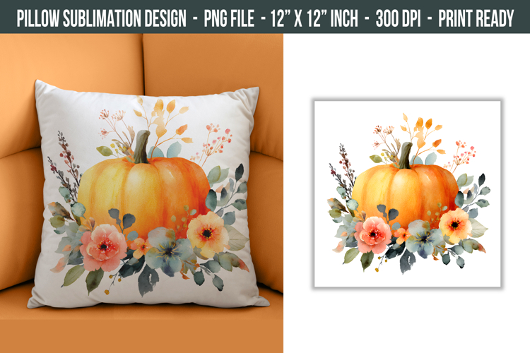 Flower Pumpkin Pillow Design | pillow cover Sublimation