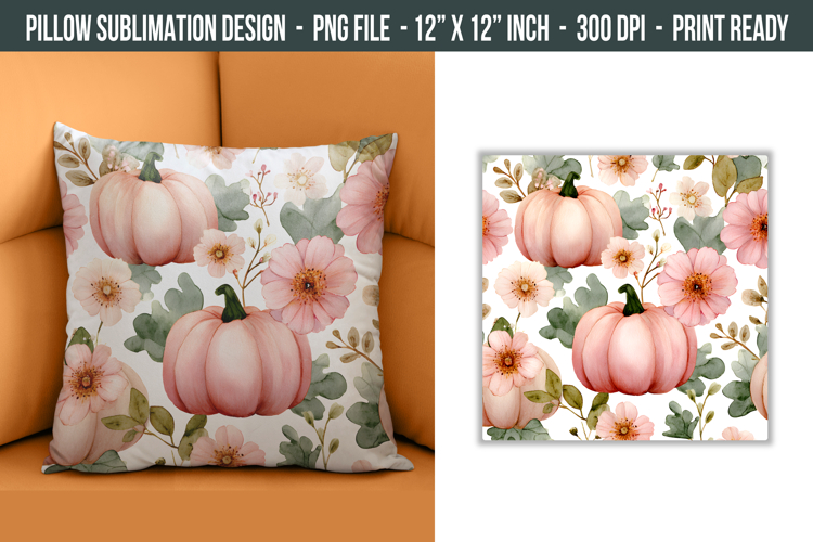 Pink Flower Pumpkin Pillow Design | pillow cover Sublimation