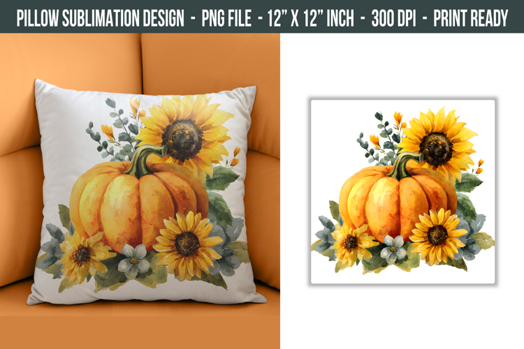Sunlower Pumpkin Pillow Design | pillow cover Sublimation