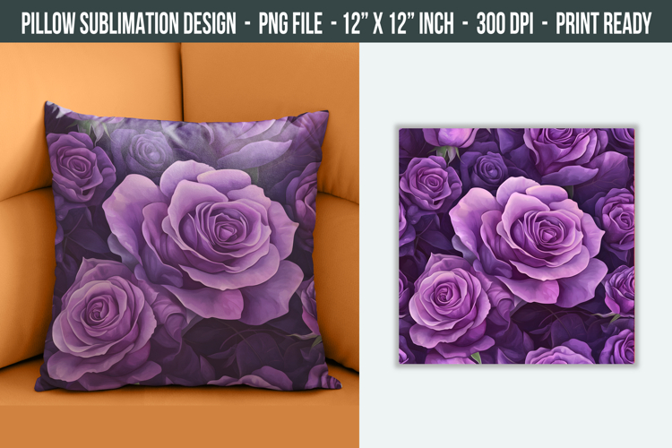 Purple Rose Flower Pillow Design | Pillow Cover Sublimation