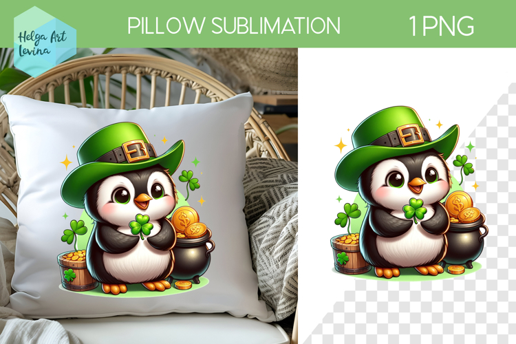 St. Patricks Day Sublimation, Pillow Penguin PNG