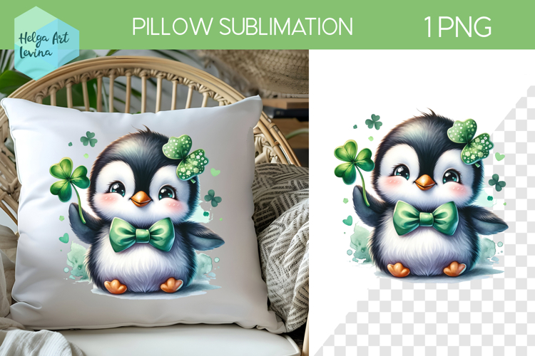 St. Patricks Day Sublimation, Pillow Penguin PNG