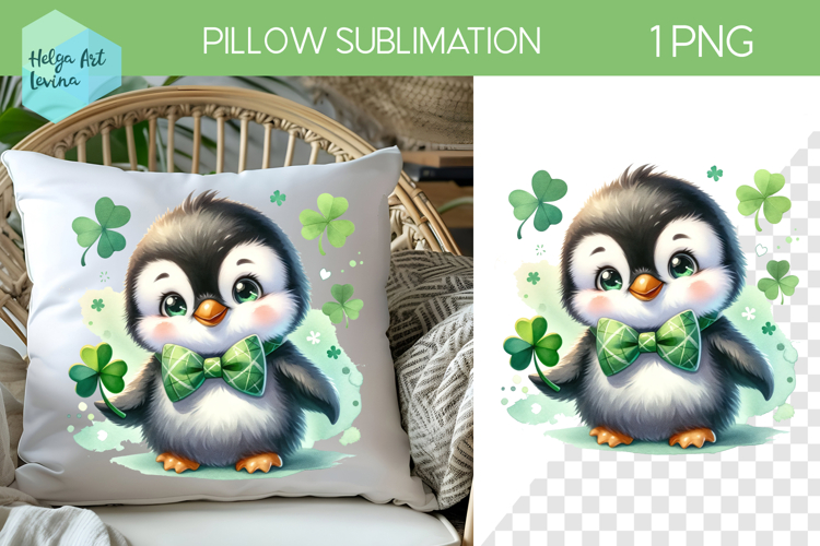 St. Patricks Day Sublimation, Pillow Penguin PNG