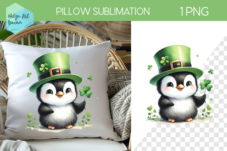 St. Patricks Day Sublimation, Pillow Penguin PNG