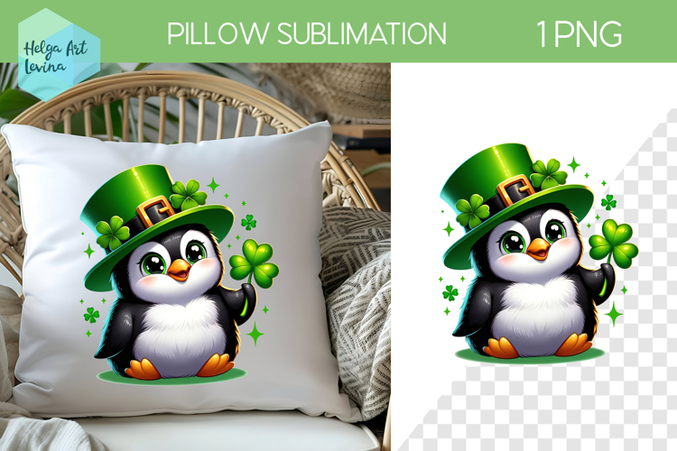 St. Patricks Day Sublimation, Pillow Penguin PNG