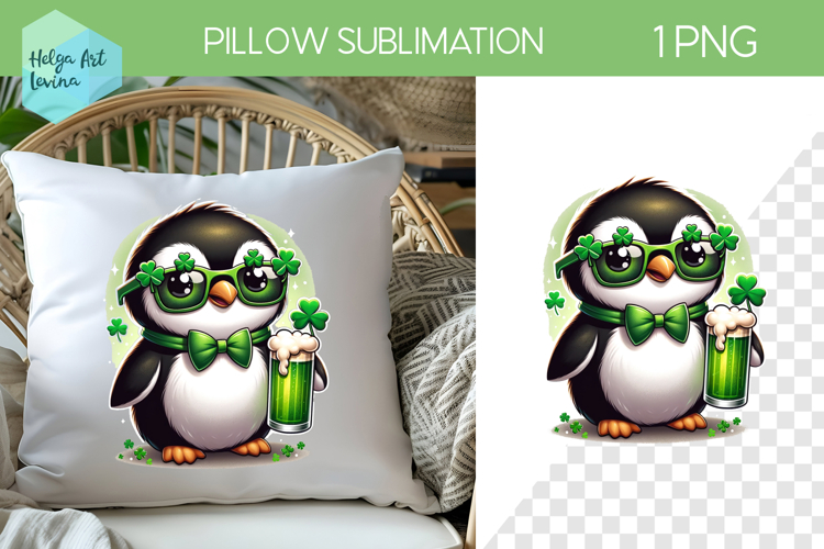 St. Patricks Day Sublimation, Pillow Penguin PNG