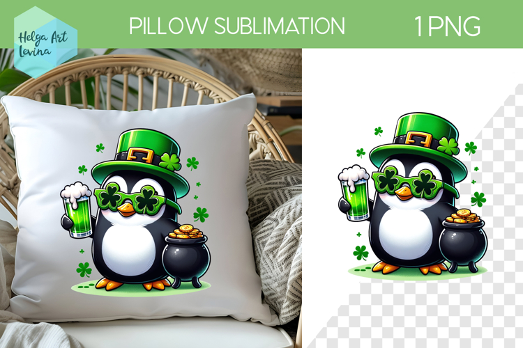 St. Patricks Day Sublimation, Pillow Penguin PNG