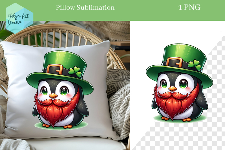 St. Patricks Day Sublimation, Pillow Penguin PNG