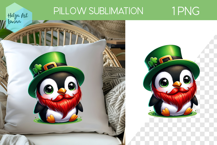 St. Patricks Day Sublimation, Pillow Penguin PNG