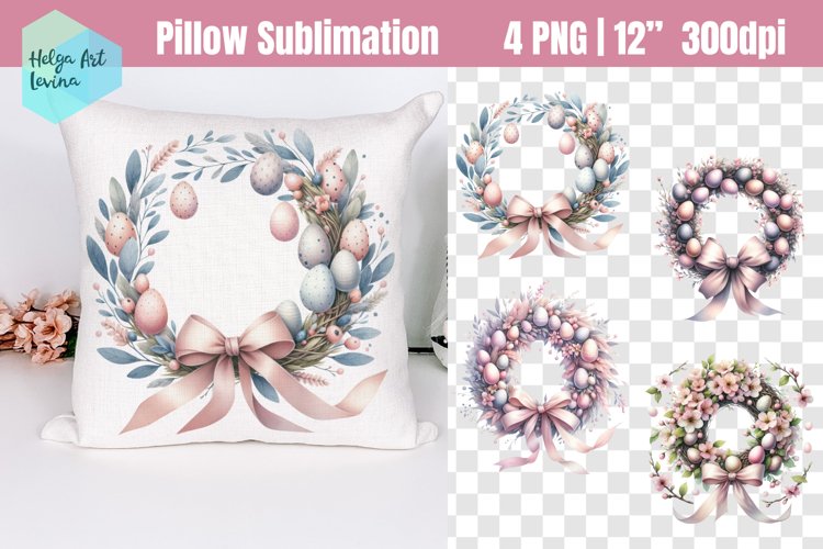 Floral wreath Easter Sublimation | Pillow designs example image 1