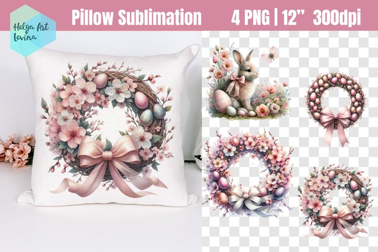 Floral wreath Easter Sublimation | Pillow designs example image 1