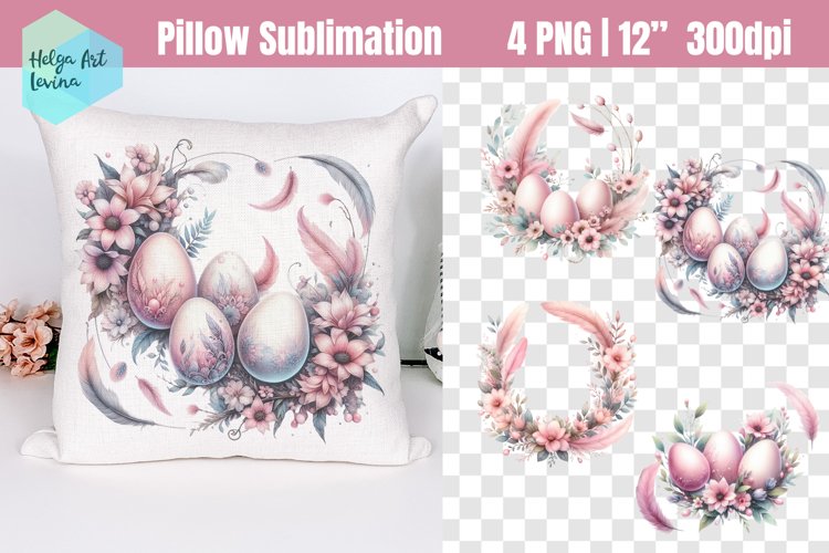 Eggs wreath Easter Sublimation | Pillow designs example image 1
