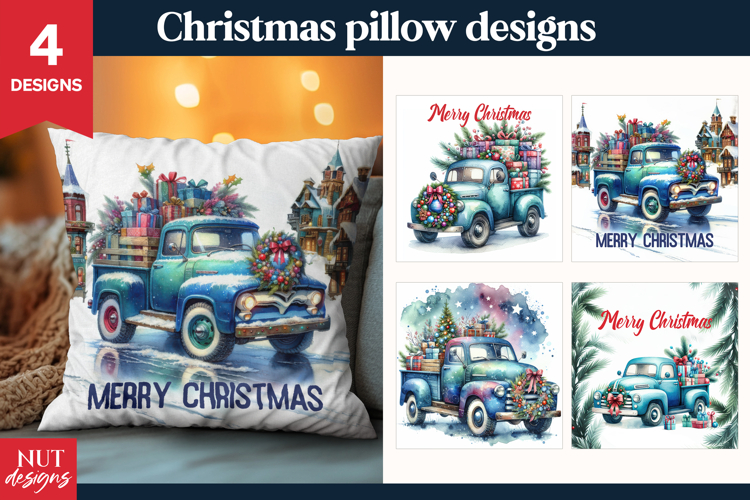 Christmas pillow Vintage Truck Merry Christmas sublimation
