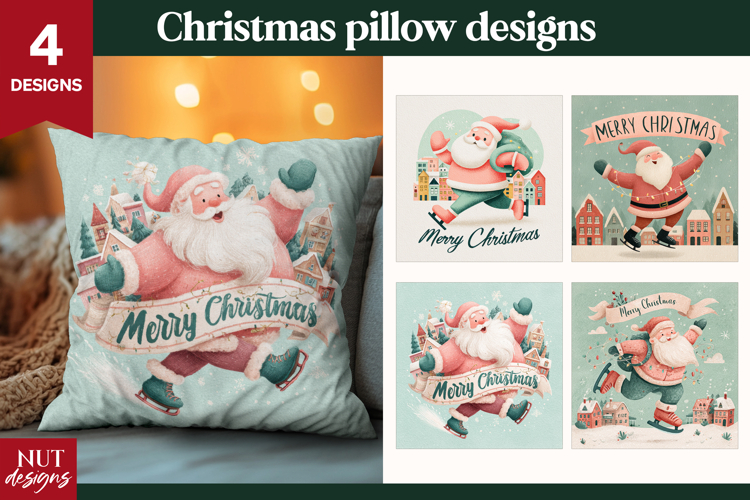 Christmas pillow Skating Santa Pillow sublimation