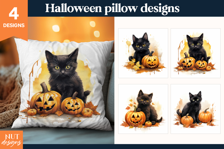 Cutest Black Cat Halloween pillow Halloween decor
