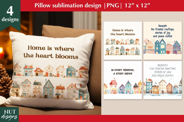 Christmas pillow, Christmas house sublimation, Home quote