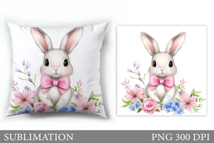 Cute Bunny Pillow Sublimation. Bunny Flowers Sublimation