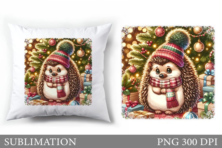Cute Hedgehog Pillow Design. Christmas Pillow Sublimation example image 1