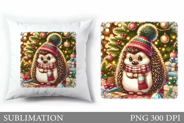 Cute Hedgehog Pillow Design. Christmas Pillow Sublimation