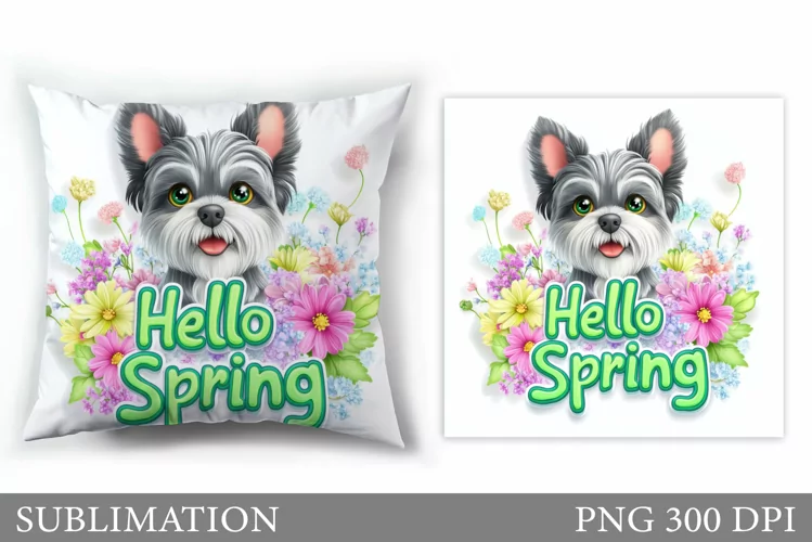 Spring Dog Pillow Sublimation. Spring Pillow Design