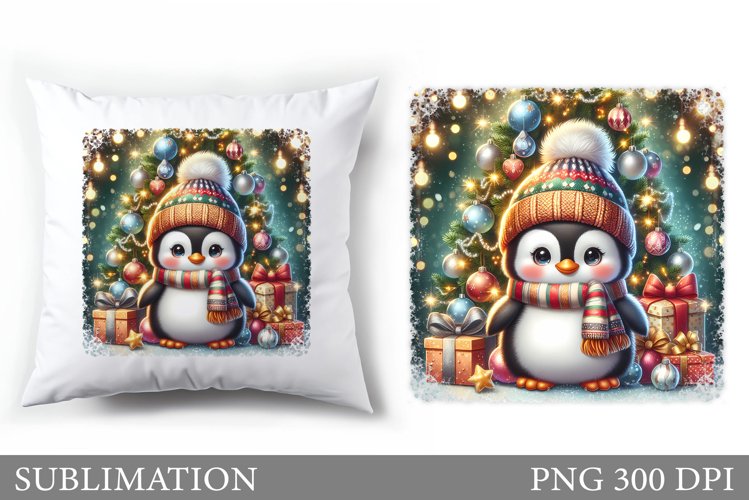 Cute Penguin Pillow Design. Christmas Pillow Sublimation example image 1