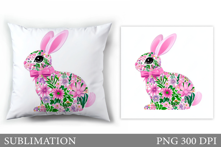 Cute Bunny Pillow Sublimation. Bunny Flowers Sublimation