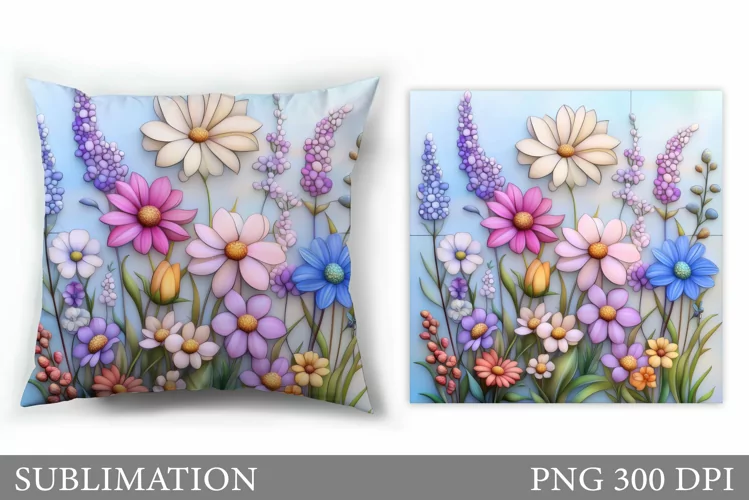 Wildflowers Pillow Sublimation. Flowers Sublimation