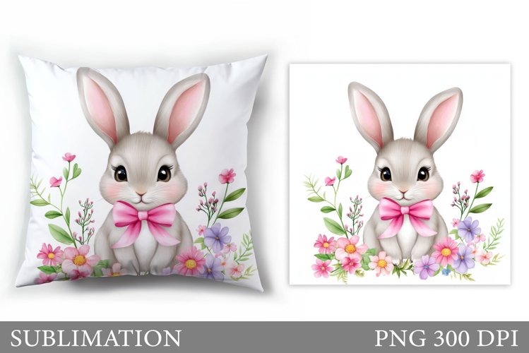 Cute Bunny Pillow Sublimation. Bunny Flowers Sublimation