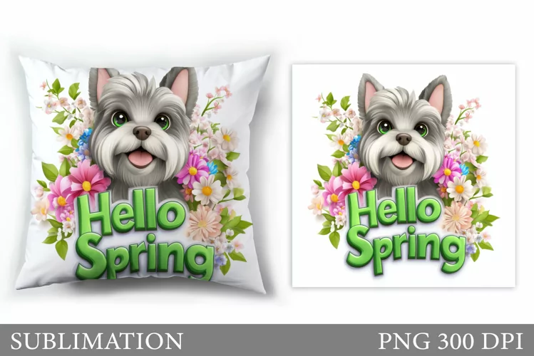 Spring Dog Pillow Sublimation. Spring Pillow Design
