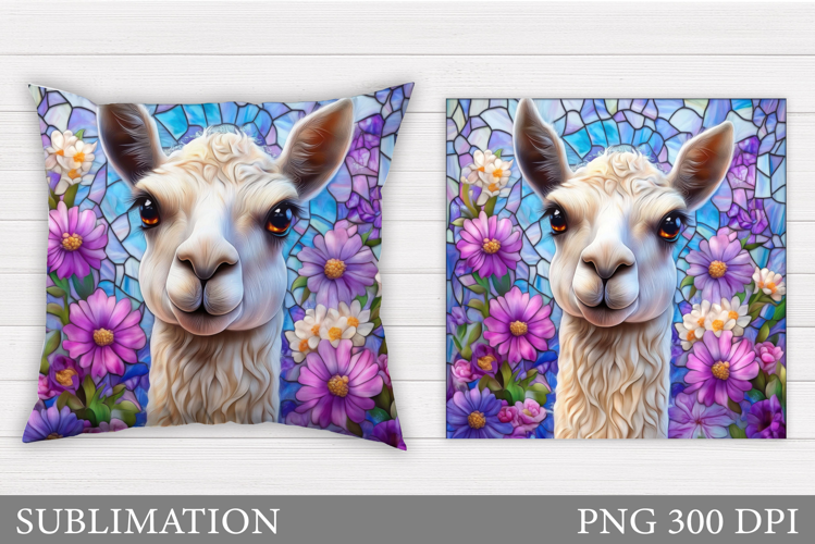 Cute Lama Pillow Sublimation. Lama Flowers Pillow Design