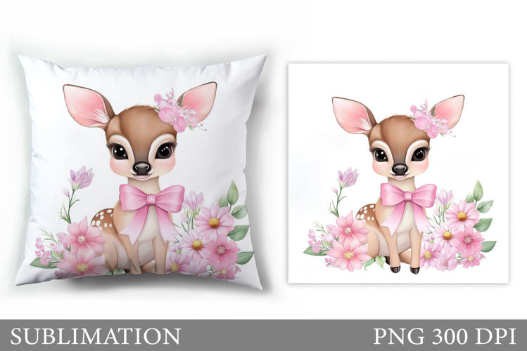 Cute Deer Pillow Sublimation. Deer Flowers Sublimation