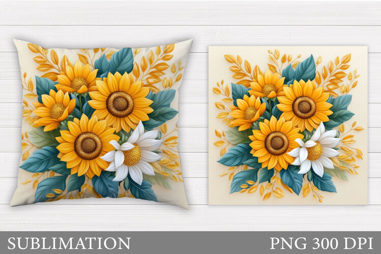 Sunflowers Sublimation. Sunflowers Pillow Sublimation example image 1