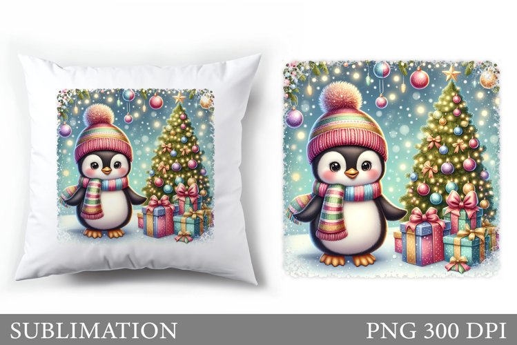Christmas Penguin Pillow. Christmas Pillow Sublimation example image 1