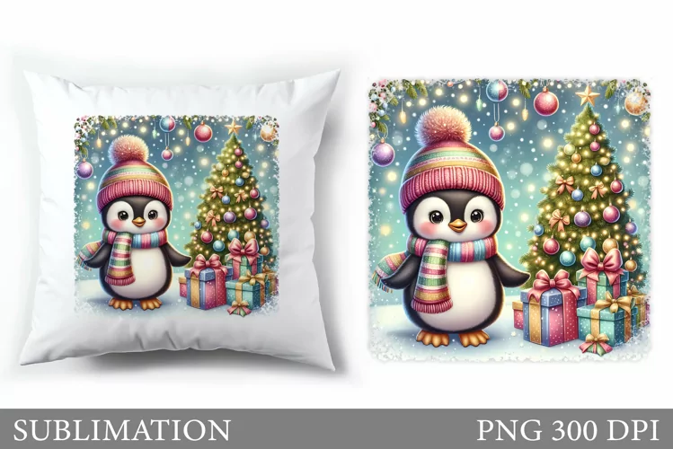 Christmas Penguin Pillow. Christmas Pillow Sublimation