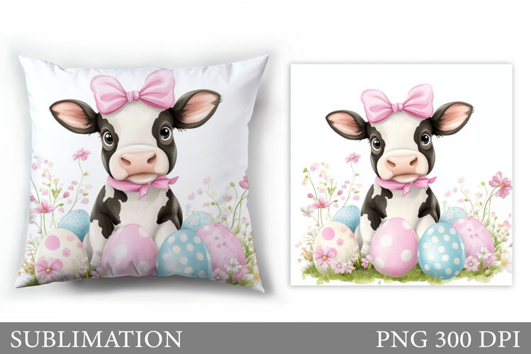 Easter Cow Pillow Design. Easter Pillow Sublimation example image 1