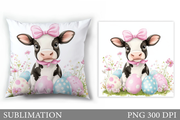 Easter Cow Pillow Design. Easter Pillow Sublimation