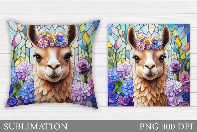 Cute Lama Pillow Sublimation. Lama Flowers Pillow Design example image 1