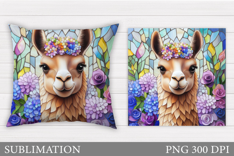 Cute Lama Pillow Sublimation. Lama Flowers Pillow Design