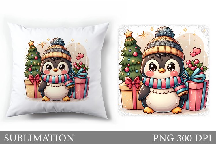 Christmas Penguin Pillow. Christmas Pillow Sublimation