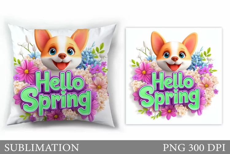 Spring Dog Pillow Sublimation. Spring Pillow Design