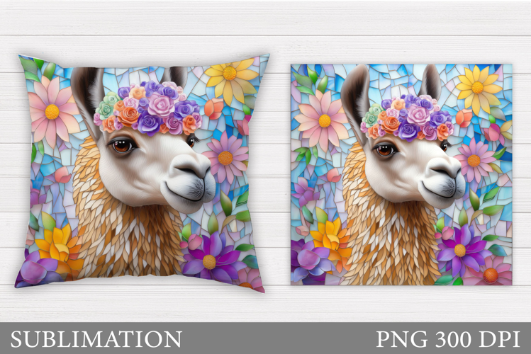 Lama Flowers Pillow Design. Cute Lama Pillow Sublimation