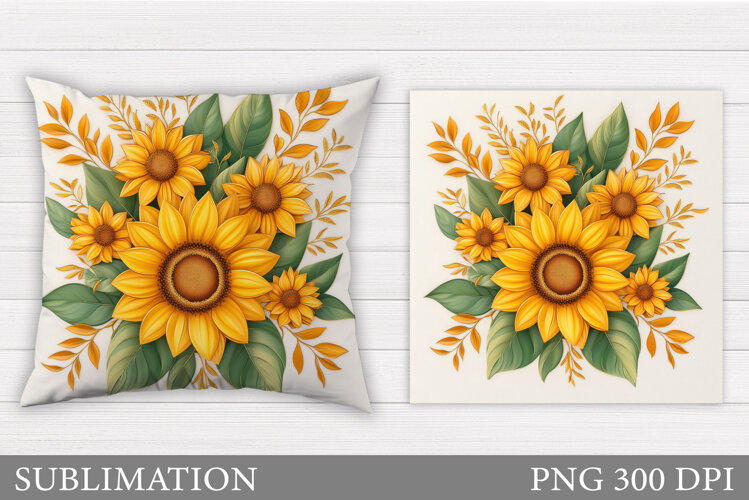 Sunflowers Pillow Sublimation. Flowers Sublimation example image 1