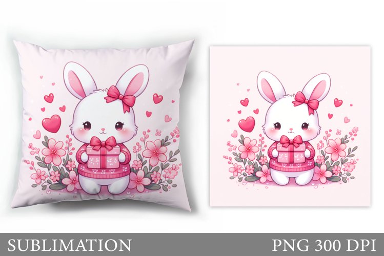 Cute Bunny Pillow Sublimation. Valentine Pillow Design