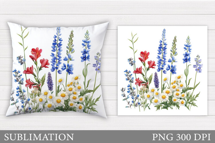 Wildflowers Pillow Sublimation. Flowers Sublimation example image 1